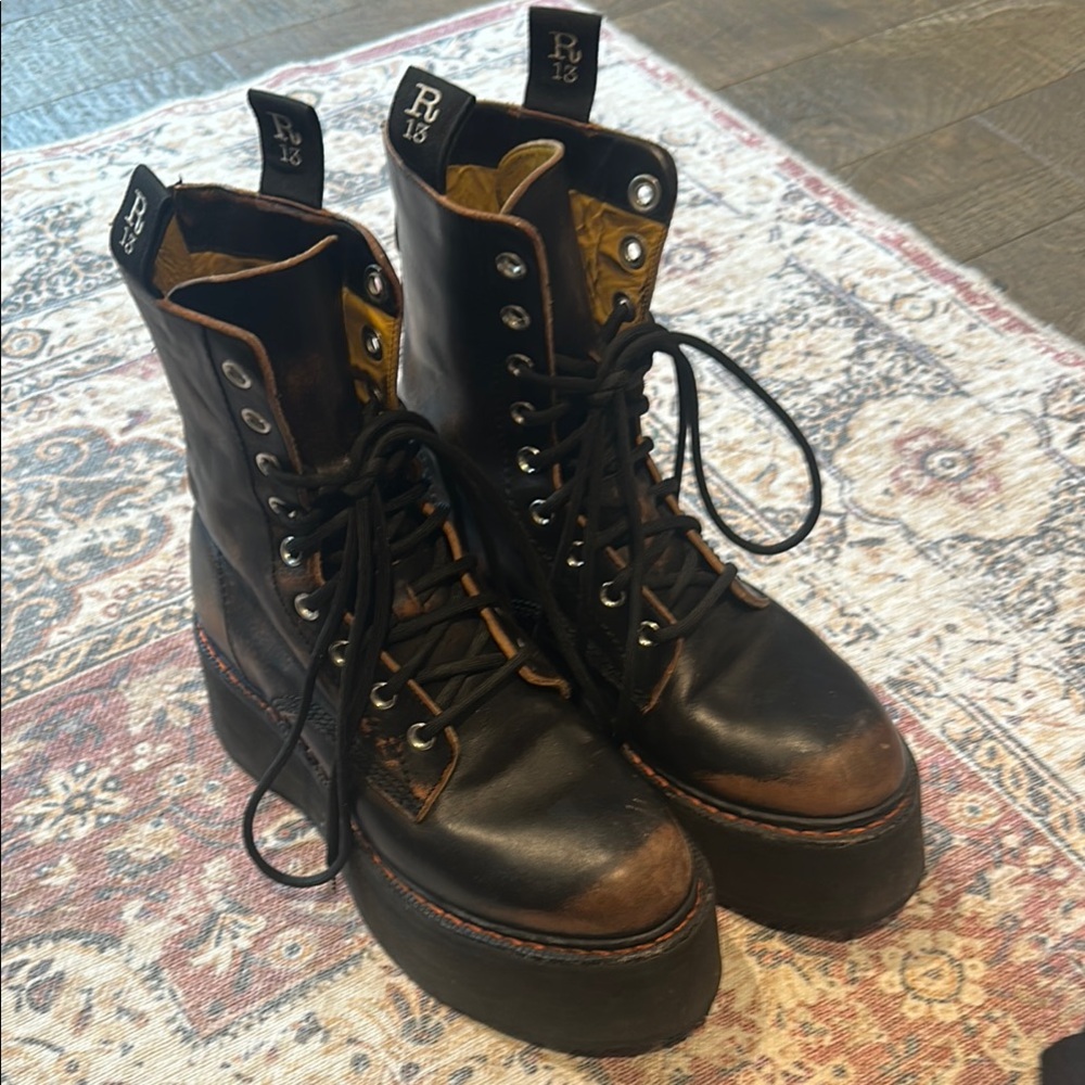 R13 Black and Brown Platform Boots